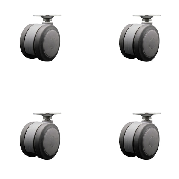 3'' Gray Heavy Duty Floor Safe Twin Wheel Casters Top Plate , 4PK